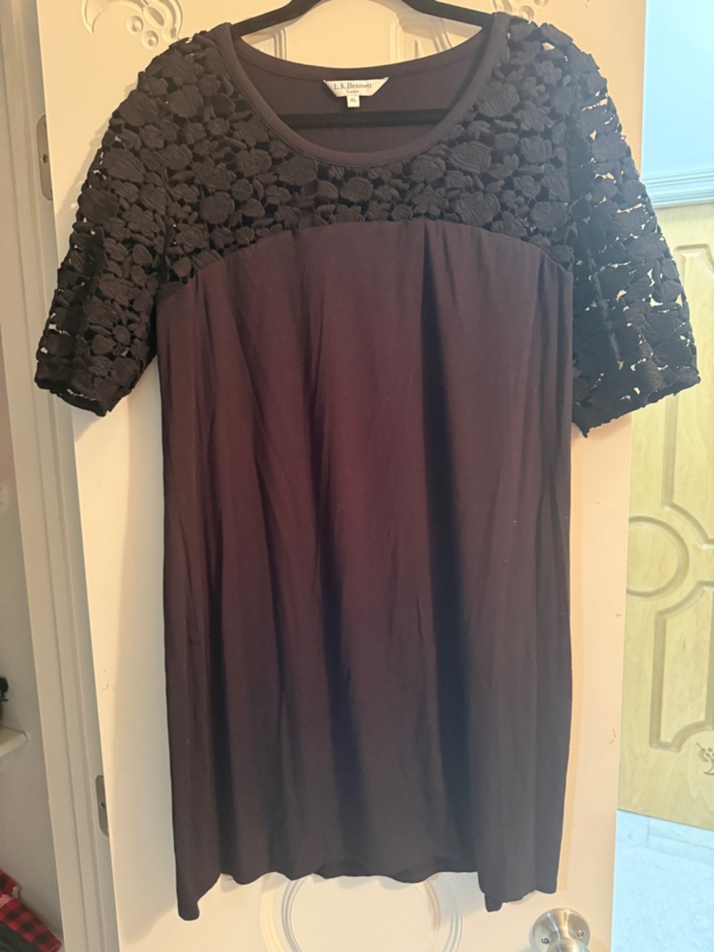 LK Bennett Black Lace Sleeve Dress XL Elegant Work Occasion